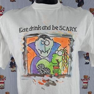 Vintage 90s Vampire & Zombie Be Scary water color cartoon graphic XL t-shirt